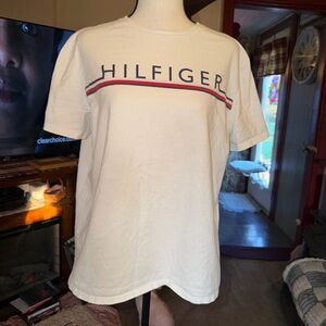 Tommy Hilfiger White Tee with Red & Navy Chest Stripe